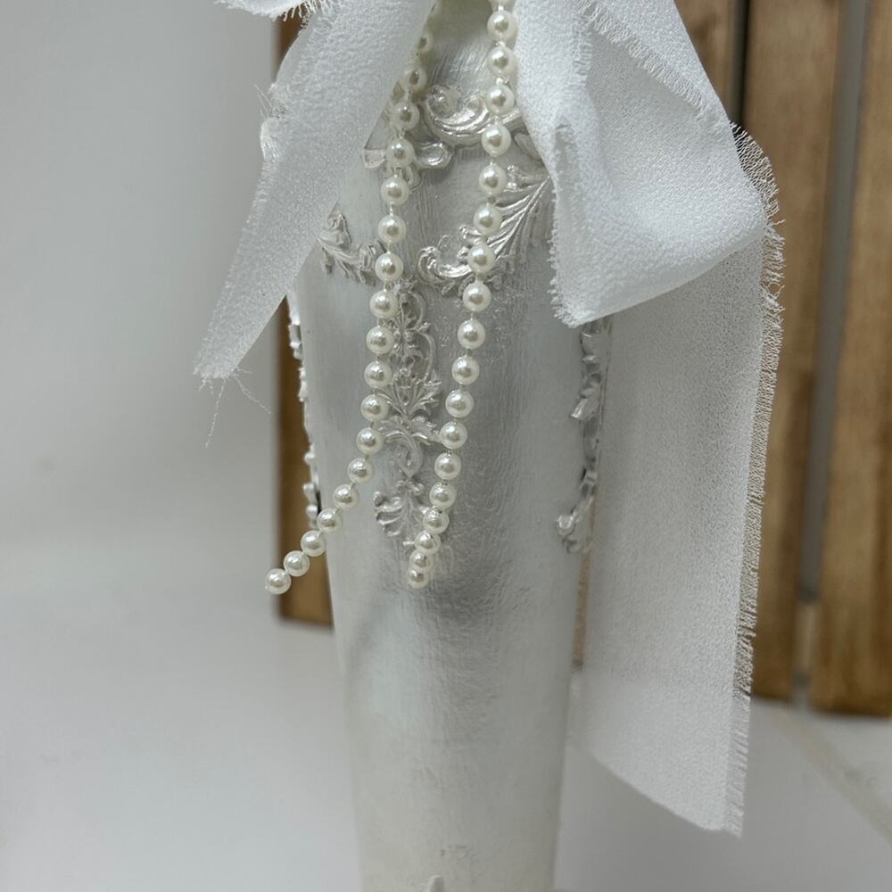 Simple & Elegant White Decorative Hand Crafted Bottle with Bow - Picture 9 of 12